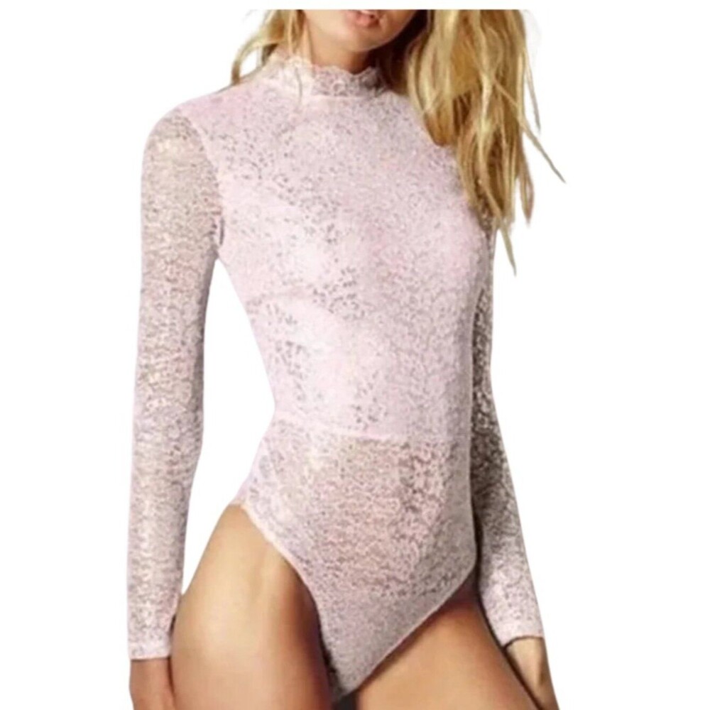 Victoria's Secret Sparkly Lace Light Pink Bodysuit. Size . NEW - Picture 1 of 6